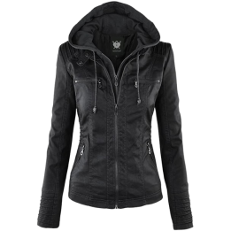 Lock and Love Women's Removable Hooded Faux Leather Moto Biker Jacket